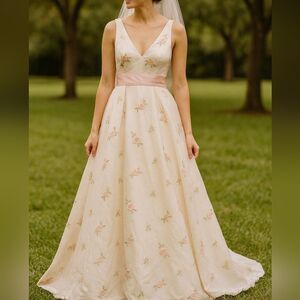 Handmade Embroidered Pink Floral Small Cottagecore Gown Inspired Formal Dress